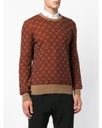 brauner Pullover mit einem Rundhalsausschnitt mit Argyle-Muster von Gucci