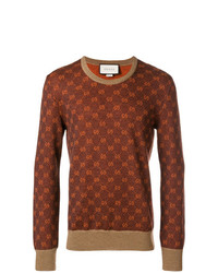 brauner Pullover mit einem Rundhalsausschnitt mit Argyle-Muster von Gucci