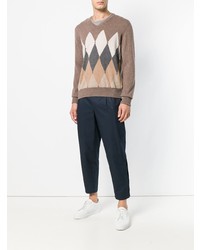 brauner Pullover mit einem V-Ausschnitt mit Argyle-Muster von Ballantyne