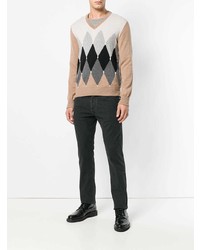 brauner Pullover mit einem V-Ausschnitt mit Argyle-Muster von Ballantyne