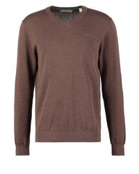 brauner Pullover mit einem V-Ausschnitt von Esprit