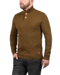 brauner Pullover mit einem zugeknöpften Kragen von BLEND