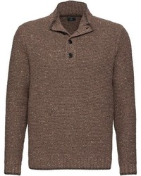 brauner Pullover mit einem zugeknöpften Kragen von LUIS STEINDL