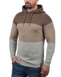 brauner Strick Pullover mit einem Kapuze von Solid