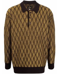 brauner Wollpolo pullover mit Argyle-Muster von Needles