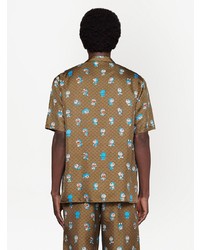 braunes bedrucktes Kurzarmhemd von Gucci