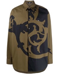 braunes bedrucktes Langarmhemd von Versace