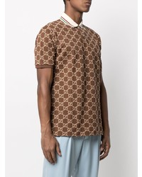 braunes bedrucktes Polohemd von Gucci