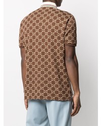 braunes bedrucktes Polohemd von Gucci