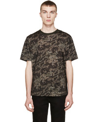 braunes bedrucktes T-Shirt mit einem Rundhalsausschnitt