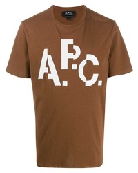 braunes bedrucktes T-Shirt mit einem Rundhalsausschnitt von A.P.C.