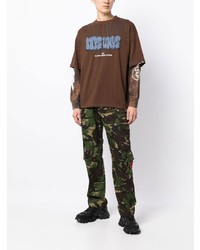 braunes bedrucktes T-Shirt mit einem Rundhalsausschnitt von AAPE BY A BATHING APE