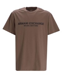 braunes bedrucktes T-Shirt mit einem Rundhalsausschnitt von Armani Exchange