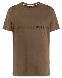 braunes bedrucktes T-Shirt mit einem Rundhalsausschnitt von BOSS