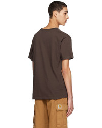 braunes bedrucktes T-Shirt mit einem Rundhalsausschnitt von Dime