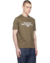 braunes bedrucktes T-Shirt mit einem Rundhalsausschnitt von Emporio Armani