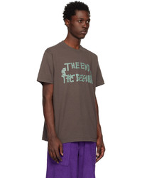 braunes bedrucktes T-Shirt mit einem Rundhalsausschnitt von Awake NY