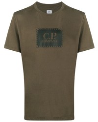 braunes bedrucktes T-Shirt mit einem Rundhalsausschnitt von C.P. Company