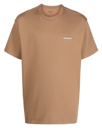 braunes bedrucktes T-Shirt mit einem Rundhalsausschnitt von Carhartt WIP