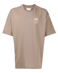 braunes bedrucktes T-Shirt mit einem Rundhalsausschnitt von Chocoolate