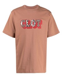 braunes bedrucktes T-Shirt mit einem Rundhalsausschnitt von Clot
