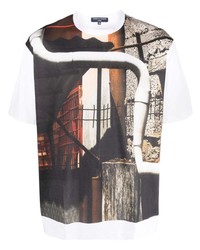 braunes bedrucktes T-Shirt mit einem Rundhalsausschnitt von Comme des Garcons Homme