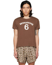 braunes bedrucktes T-Shirt mit einem Rundhalsausschnitt von CONNOR MCKNIGHT