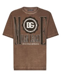 braunes bedrucktes T-Shirt mit einem Rundhalsausschnitt von Dolce & Gabbana