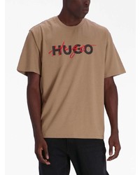 braunes bedrucktes T-Shirt mit einem Rundhalsausschnitt von Hugo