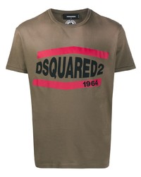 braunes bedrucktes T-Shirt mit einem Rundhalsausschnitt von DSQUARED2