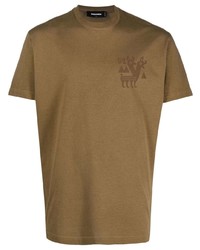 braunes bedrucktes T-Shirt mit einem Rundhalsausschnitt von DSQUARED2