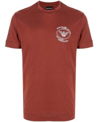 braunes bedrucktes T-Shirt mit einem Rundhalsausschnitt von Emporio Armani
