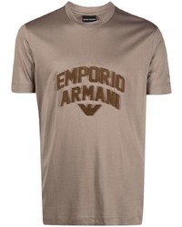 braunes bedrucktes T-Shirt mit einem Rundhalsausschnitt von Emporio Armani