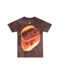 braunes bedrucktes T-Shirt mit einem Rundhalsausschnitt von Travis Scott Astroworld