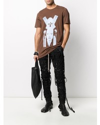 braunes bedrucktes T-Shirt mit einem Rundhalsausschnitt von Rick Owens DRKSHDW