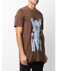 braunes bedrucktes T-Shirt mit einem Rundhalsausschnitt von Rick Owens DRKSHDW