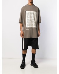 braunes bedrucktes T-Shirt mit einem Rundhalsausschnitt von Rick Owens DRKSHDW