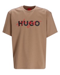 braunes bedrucktes T-Shirt mit einem Rundhalsausschnitt von Hugo