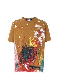 braunes bedrucktes T-Shirt mit einem Rundhalsausschnitt von Junya Watanabe MAN