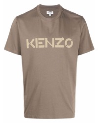 braunes bedrucktes T-Shirt mit einem Rundhalsausschnitt von Kenzo