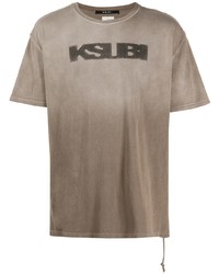 braunes bedrucktes T-Shirt mit einem Rundhalsausschnitt von Ksubi