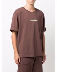 braunes bedrucktes T-Shirt mit einem Rundhalsausschnitt von Nanushka