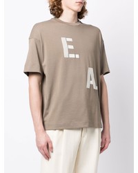 braunes bedrucktes T-Shirt mit einem Rundhalsausschnitt von Emporio Armani