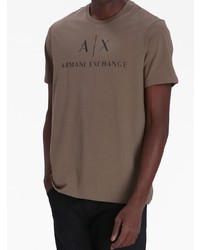 braunes bedrucktes T-Shirt mit einem Rundhalsausschnitt von Armani Exchange