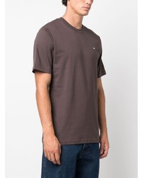 braunes bedrucktes T-Shirt mit einem Rundhalsausschnitt von Wood Wood