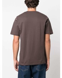 braunes bedrucktes T-Shirt mit einem Rundhalsausschnitt von Wood Wood