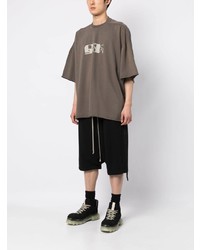 braunes bedrucktes T-Shirt mit einem Rundhalsausschnitt von Rick Owens DRKSHDW