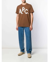 braunes bedrucktes T-Shirt mit einem Rundhalsausschnitt von A.P.C.