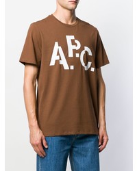 braunes bedrucktes T-Shirt mit einem Rundhalsausschnitt von A.P.C.