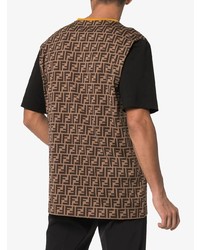 braunes bedrucktes T-Shirt mit einem Rundhalsausschnitt von Fendi